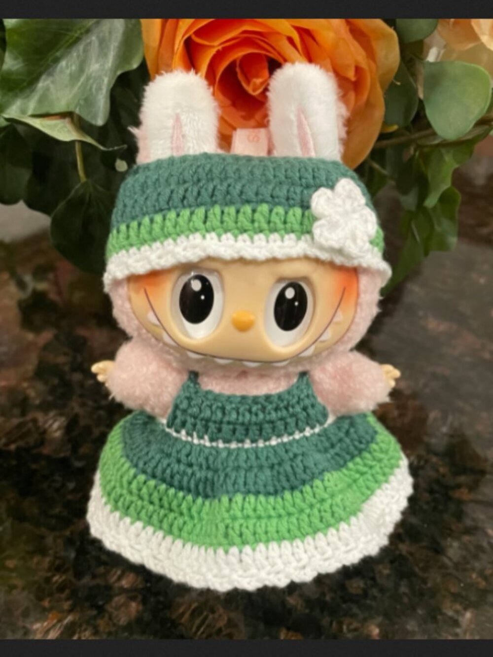 Labubu dress and hat crochet hand made
